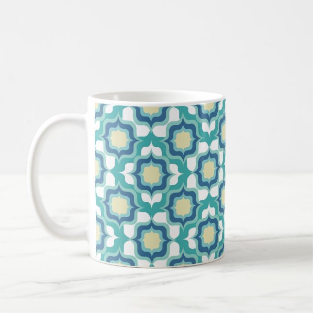 Retro Mediterranean Blue White Coffee Mug (Left)