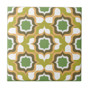 Retro Mediterranean Green Brown White Tile