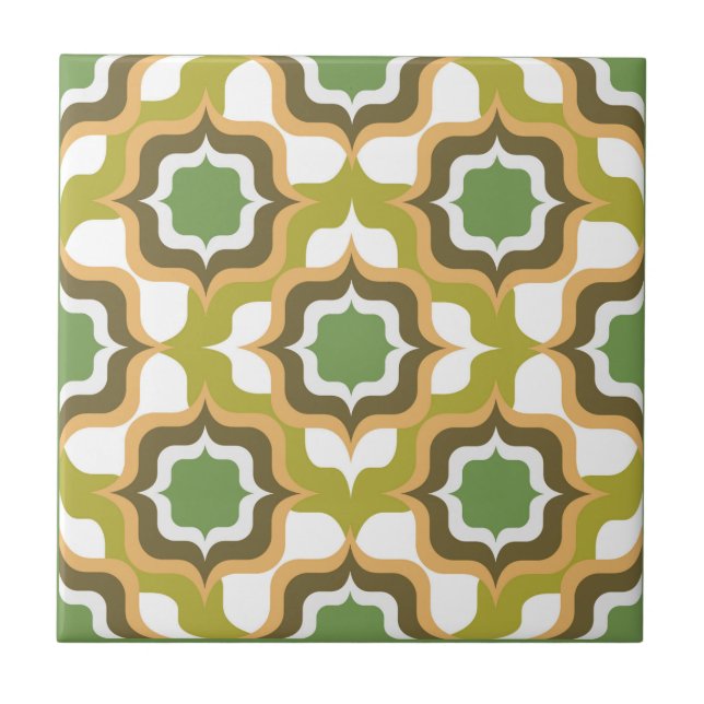 Retro Mediterranean Green Brown White Tile (Front)