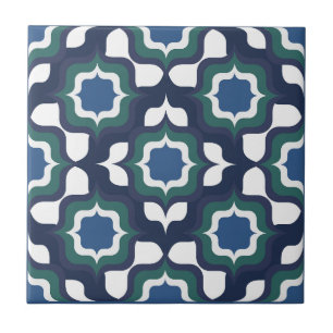 Retro Mediterranean Navy Blue White Tile