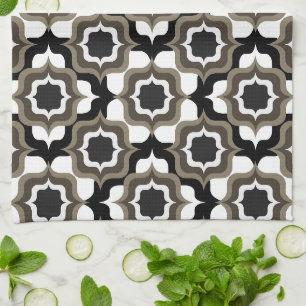 Retro Mediterranean Tiling Black White Grey Kitchen Towel