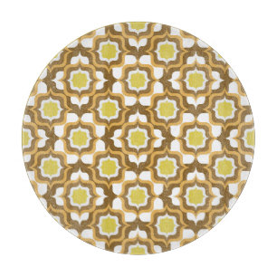 Retro Mediterranean Tiling Brown Yellow White Cutting Board