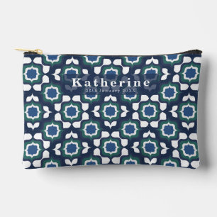 Retro Mediterranean Tiling Navy Blue White Accessory Pouch