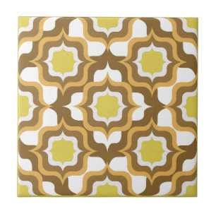 Retro Mediterranean Yellow Brown White Tile