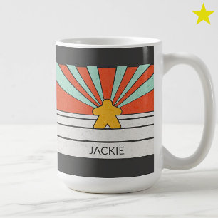 Retro Meeple Stripes Sunburst Custom Name Coffee Mug