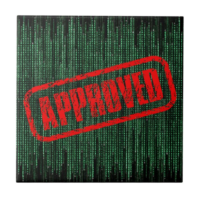 Retro Meets Tech Matrix Vibes Cool Approved Stamp Tile (Front)