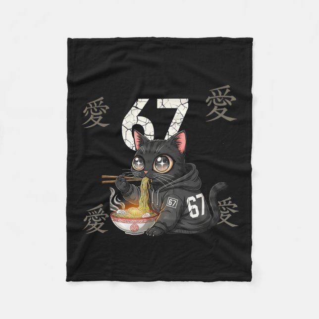 Retro Meme 67 Six Seven 6 7 Cat Ramen Japanese Kaw Fleece Blanket (Front)