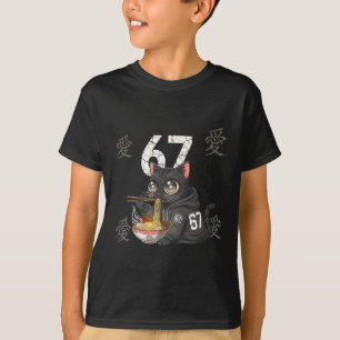 Retro Meme 67 Six Seven 6 7 Cat Ramen Japanese Kaw T-Shirt