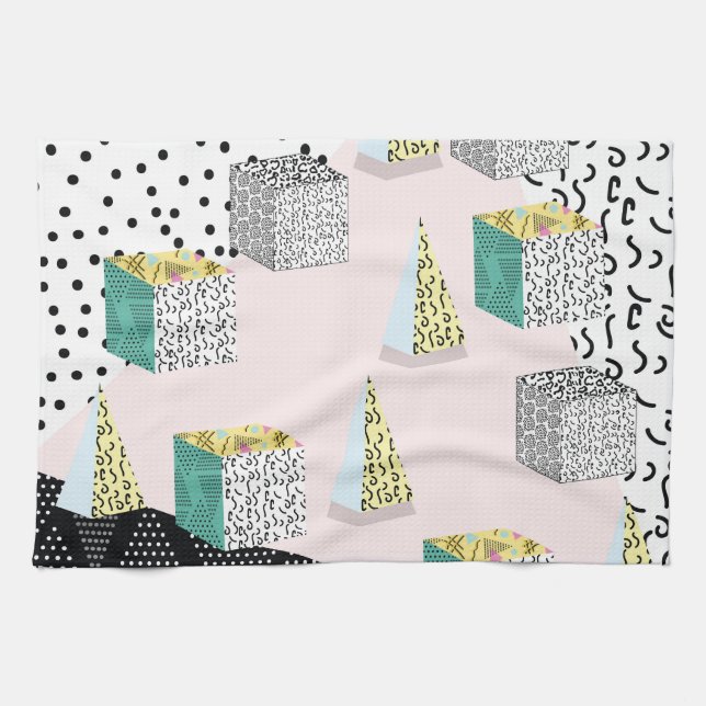 Retro Memphis: 80s-90s Hipster Pattern. Kitchen Towel (Horizontal)