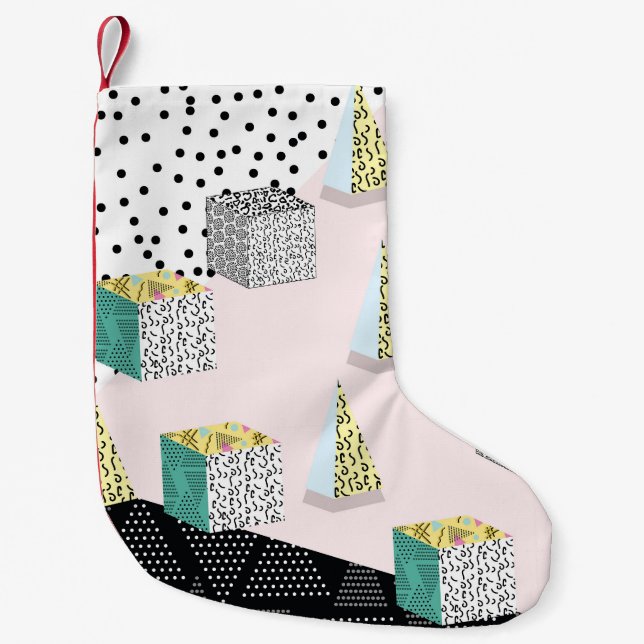 Retro Memphis: 80s-90s Hipster Pattern. Small Christmas Stocking (Front)