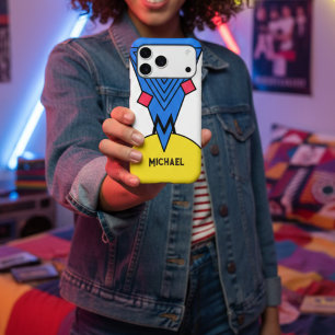 Rétro Memphis Bauhaus bleu jaune rouge monogramme