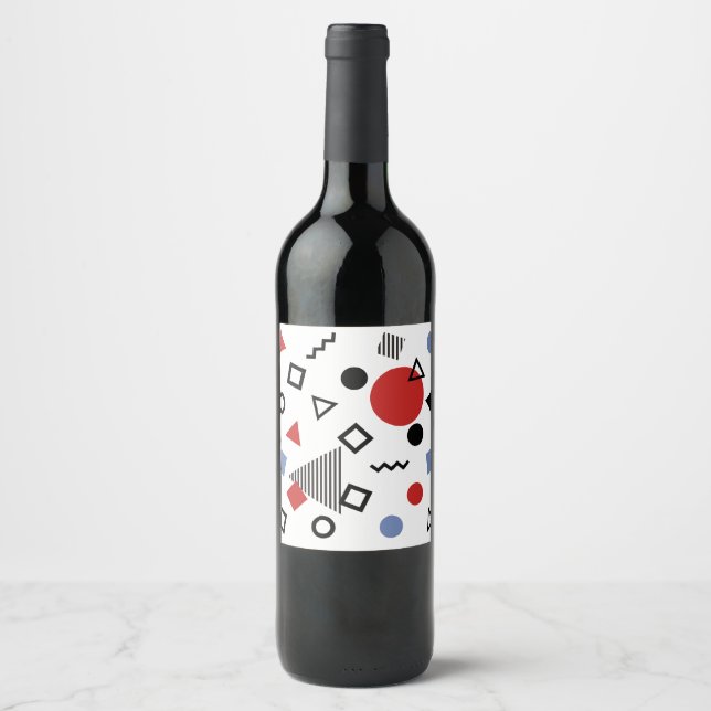 Retro Memphis Design Pattern Wine Label (Front)