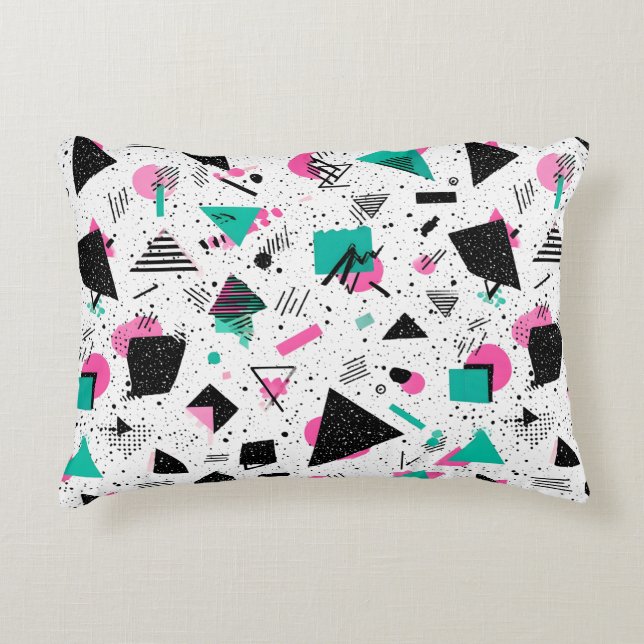Retro Memphis Geometric Pattern Accent Pillow (Front)