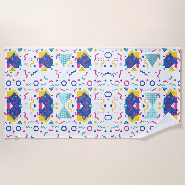 Retro Memphis Geometric Pattern Beach Towel (Front)