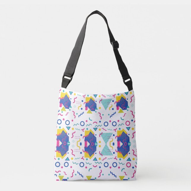 Retro Memphis Geometric Pattern Crossbody Bag (Front)