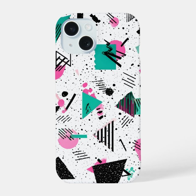 Retro Memphis Geometric Pattern iPhone 15 Case (Back)