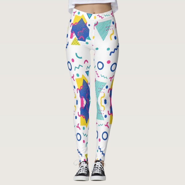 Retro Memphis Geometric Pattern Leggings (Front)