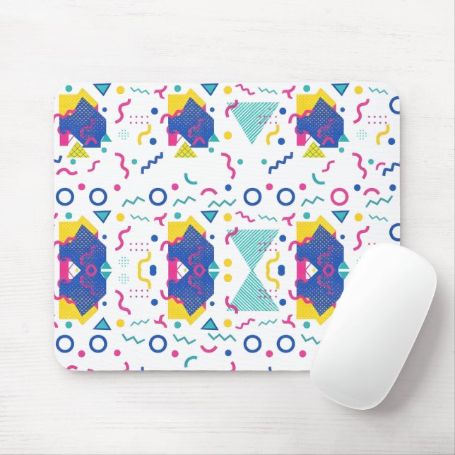 Retro Memphis Geometric Pattern Mouse Pad (With Mouse)