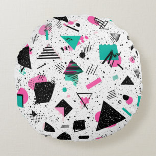 Retro Memphis Geometric Pattern Round Pillow