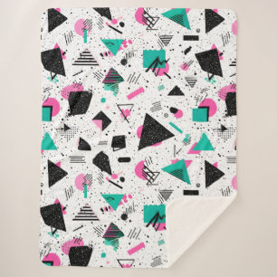 Retro Memphis Geometric Pattern Sherpa Blanket