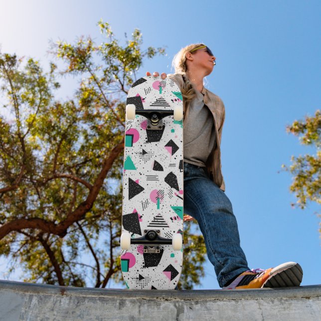 Retro Memphis Geometric Pattern Skateboard (Outdoor 1)
