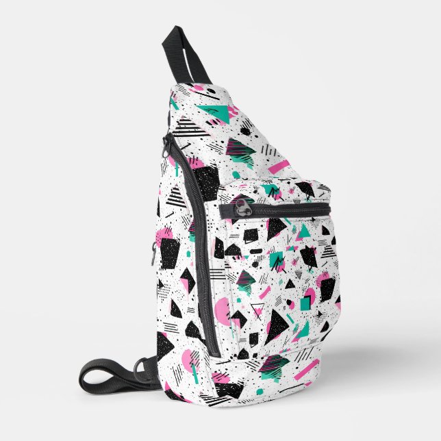 Retro Memphis Geometric Pattern Sling Bag (Left Corner)