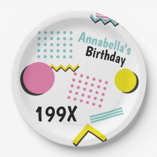 Retro Memphis Pattern 90s Theme Party Paper Plate
