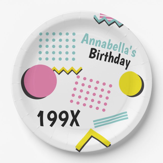 Retro Memphis Pattern 90s Theme Party Paper Plate (Front)