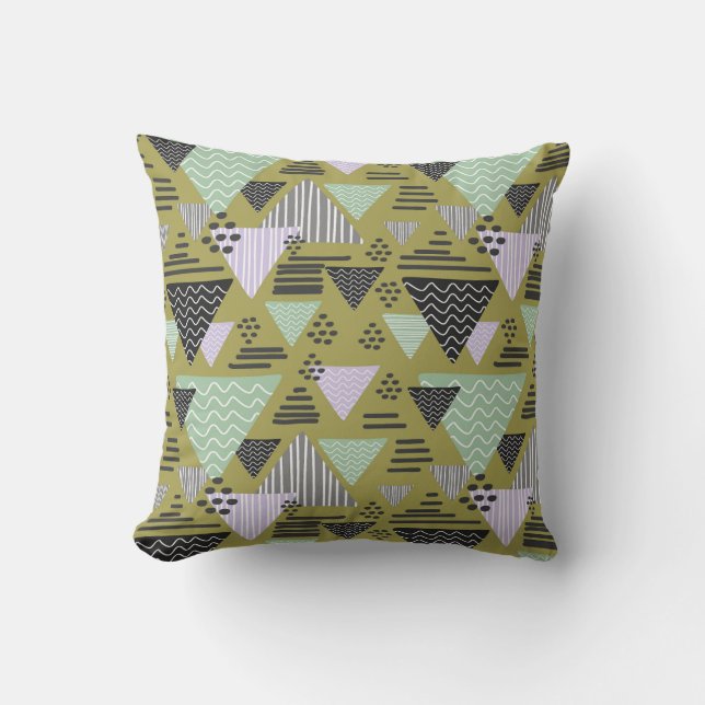 Retro Memphis Style Geometric Triangle Pattern Throw Pillow (Front)
