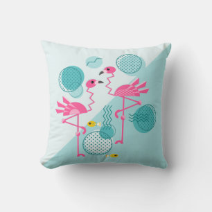 Retro Memphis Style Pink Flamingos ©️studioxtine  Throw Pillow