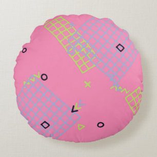 Retro Memphis Texture. Seamless Background in Tren Round Pillow