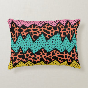 Retro Memphis Zigzag & Leopard Pattern Accent Pillow