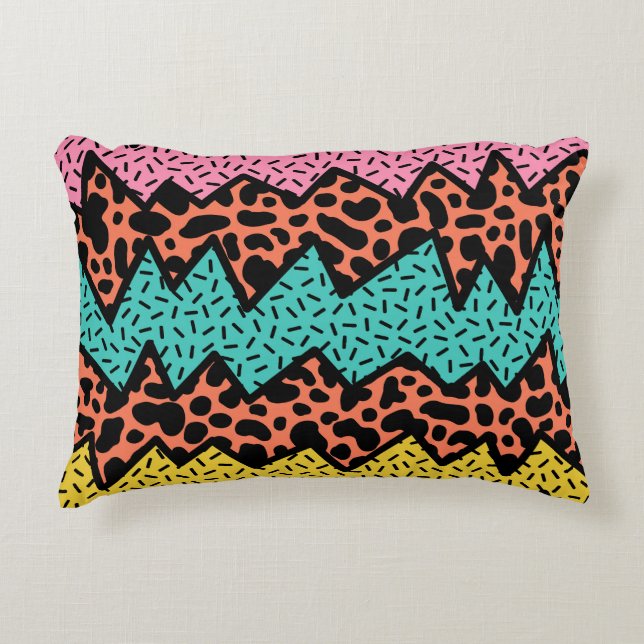 Retro Memphis Zigzag & Leopard Pattern Accent Pillow (Front)