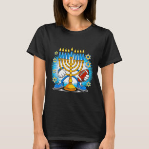 Retro Menorah Playing Football Happy Hanukkah Pjs T-Shirt