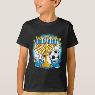 Retro Menorah Playing Soccer Happy Hanukkah Pjs Bo T-Shirt