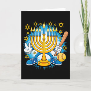 Retro Menorah Playing Softll Happy Hanukkah Pjs Bo Card