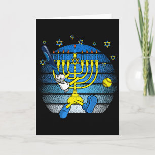 Retro Menorah Playing Softll Happy Hanukkah Pjs Bo Card