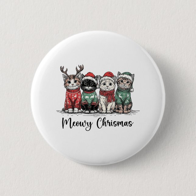 Retro Meowy Christmas Cute Cats With Santa Claus H 2 Inch Round Button (Front)