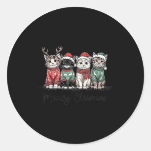 Retro Meowy Christmas Cute Cats With Santa Claus H Classic Round Sticker