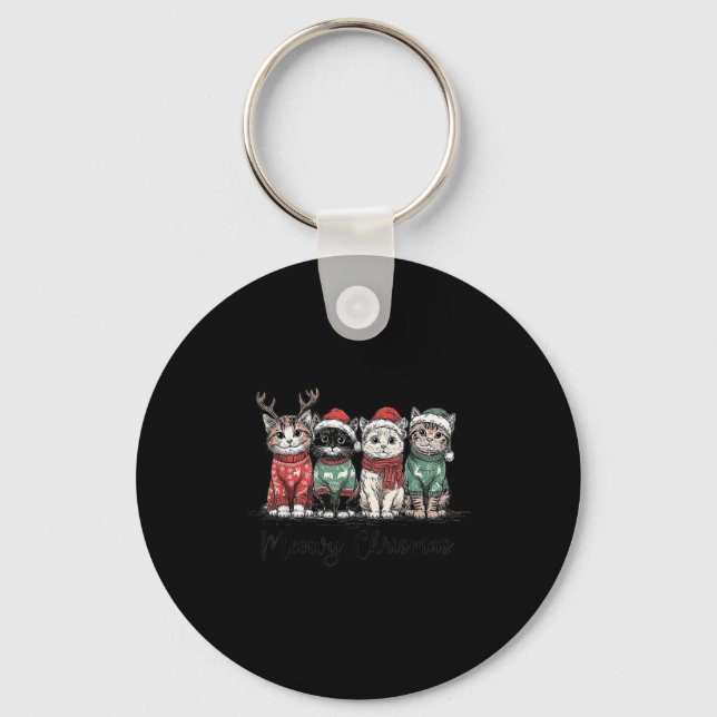 Retro Meowy Christmas Cute Cats With Santa Claus H Keychain (Front)