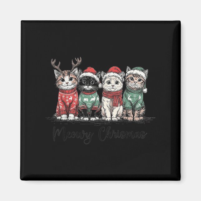 Retro Meowy Christmas Cute Cats With Santa Claus H Magnet (Front)