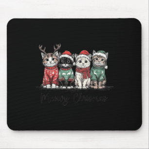 Retro Meowy Christmas Cute Cats With Santa Claus H Mouse Pad