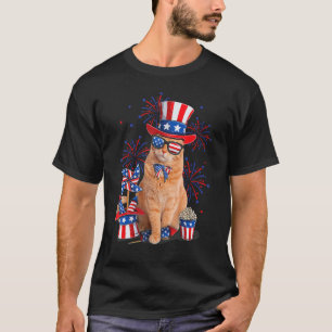 Retro Mericat Cat Sunglasses American Flag  4th Of T-Shirt