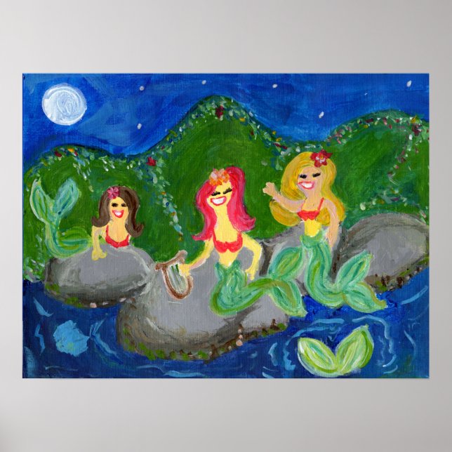 Retro Mermaid Grotto Folk Art Poster (Front)