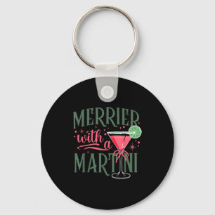 Retro Merrier With A Martini Tail Lover Merry Xmas Keychain