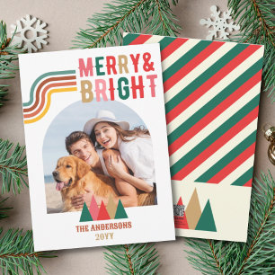Retro Merry and Bright Arch Photo Christmas Holiday Card
