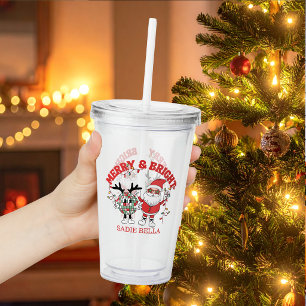 Retro Merry And Bright Christmas Acrylic Tumbler