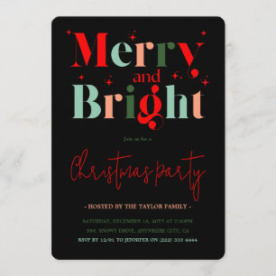 Retro Merry and Bright Christmas Party Invitation