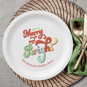 Retro Merry and Bright Custom Christmas Paper Plate