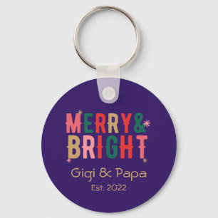 Retro Merry and Bright Custom Grandparent Nickname Keychain